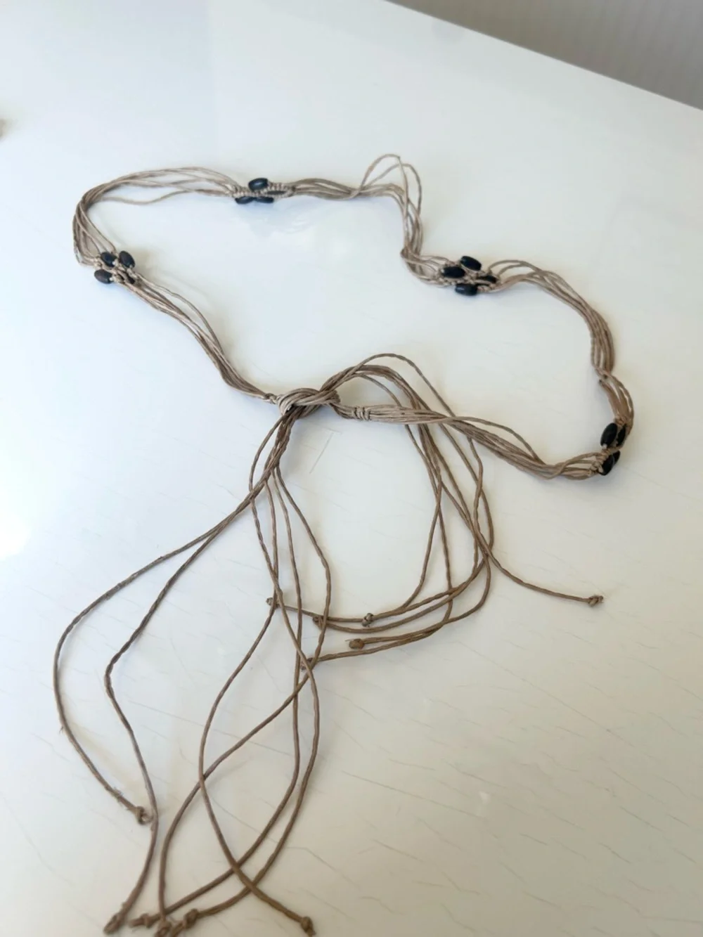 Vintage Boho Taupe Multi-Strand Belt with Black Beads Festival Coachella